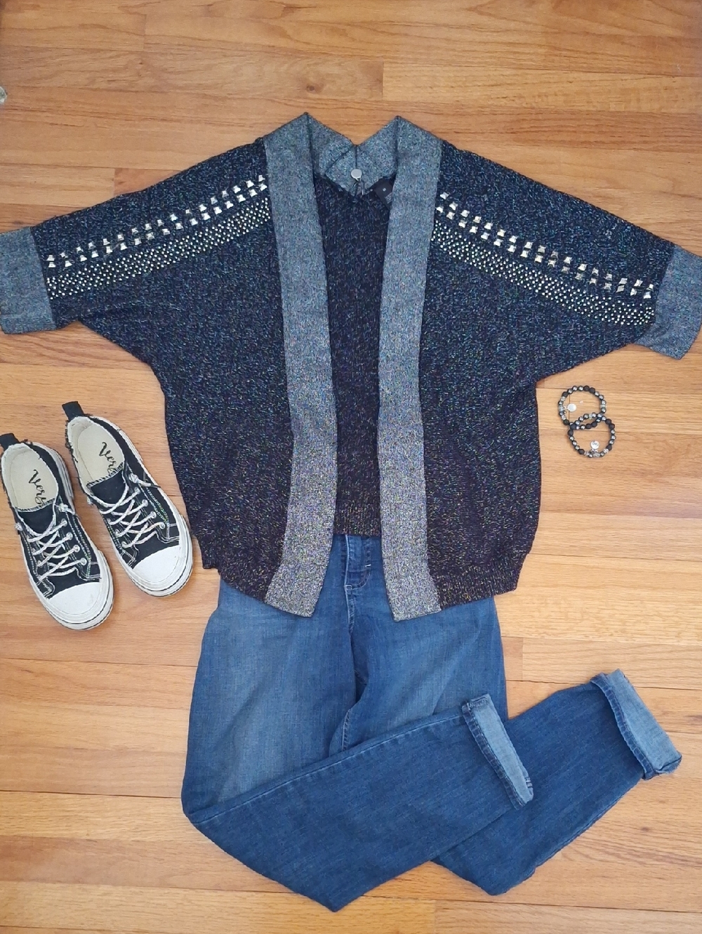 BKE Black Shrug Black Cardigan Womens M L XL Metallic Studded